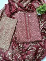 Elegant Embroidered Cotton Suit Set with Dupatta – Maroon - Image 2