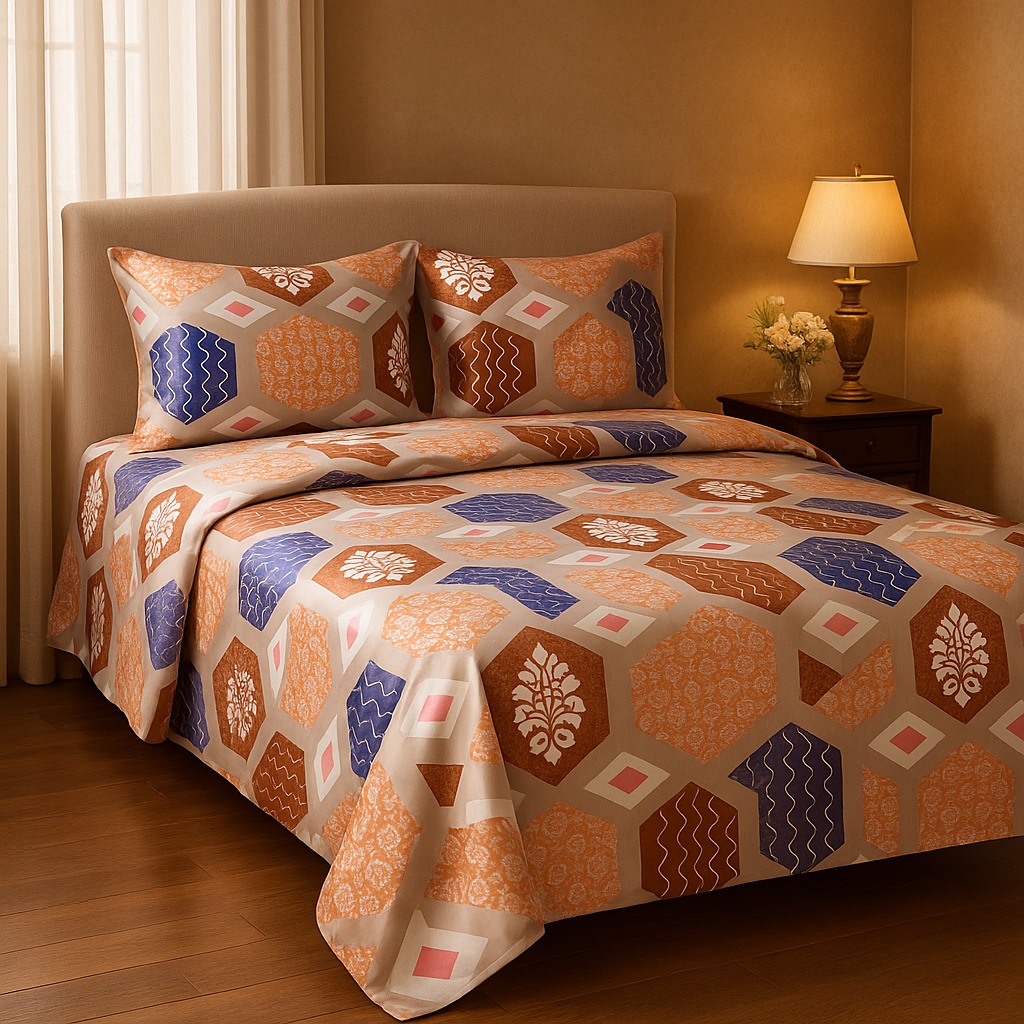 WhatsApp Image 2026-04-10 at 11.26.20 AM Designer Cotton Bedsheet Set with Pillow Covers – Geometric Multi-Color Print - Image 1