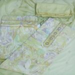 Premium Pastel Green Unstitched Cotton Suit with Floral Print & Matching Dupatta