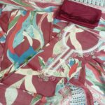 Elegant Maroon Floral Print Cotton Unstitched Suit Set with Sequin Work
