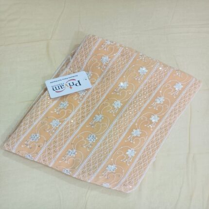 Premium Shaded Peach Cotton Suit with Full-Front Floral Embroidery