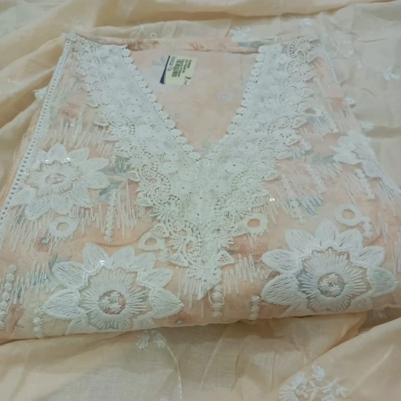 thread lase neck enbroidery cotton suit