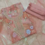 Peach Organza Party Wear Unstitched Suit