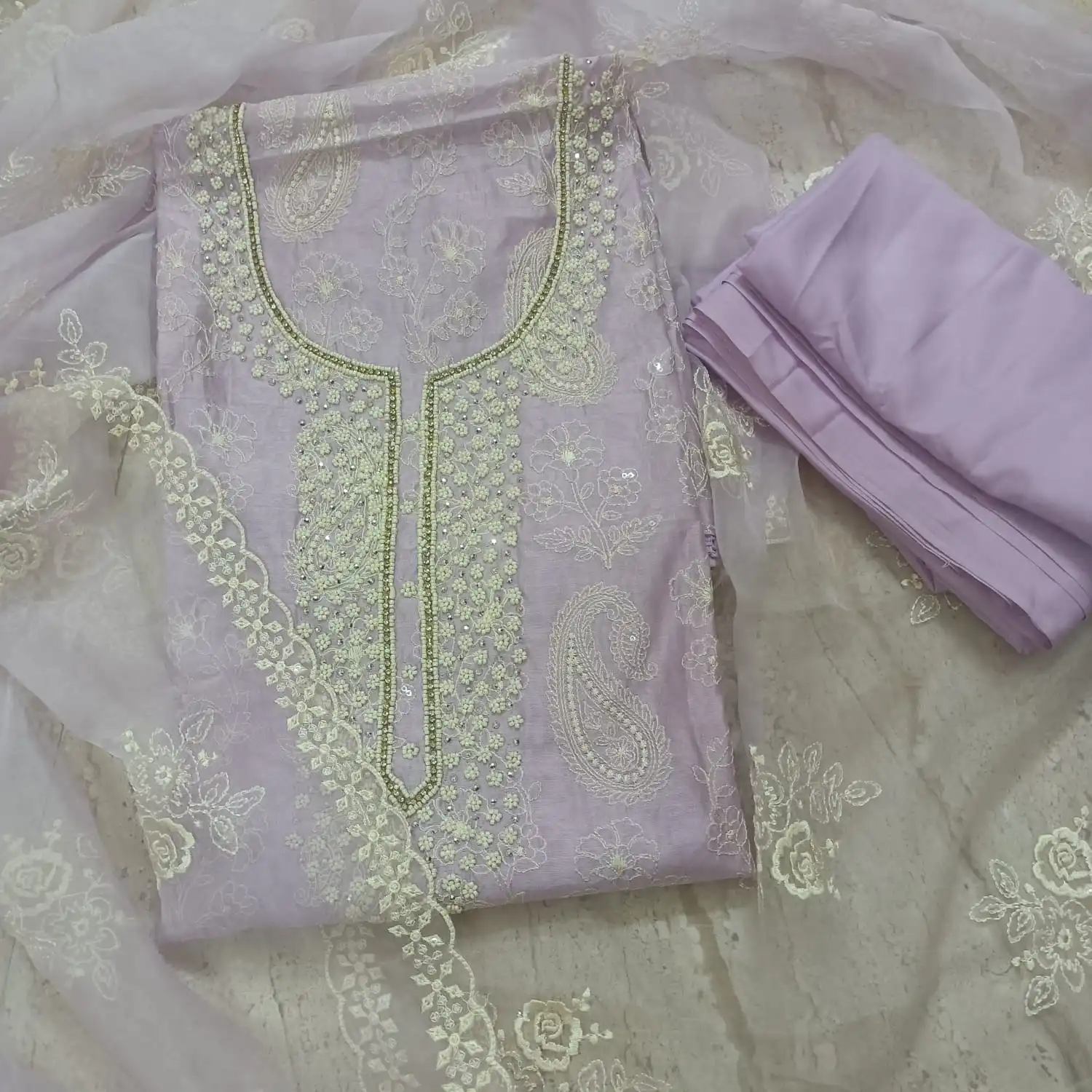 Lavender Embroidered Unstitched Suit Set