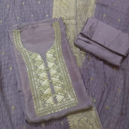 party wear heavy neck unstitched suits set