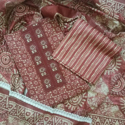 Maroon & Cream Geometric cotton suit