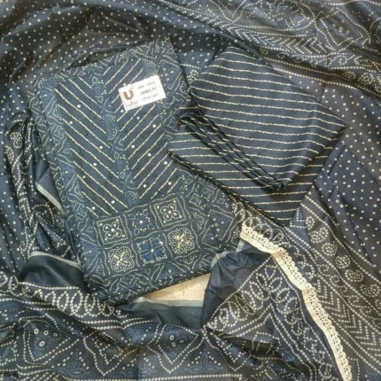 Dark Blue & Green Elegance with Lace Trim suit set