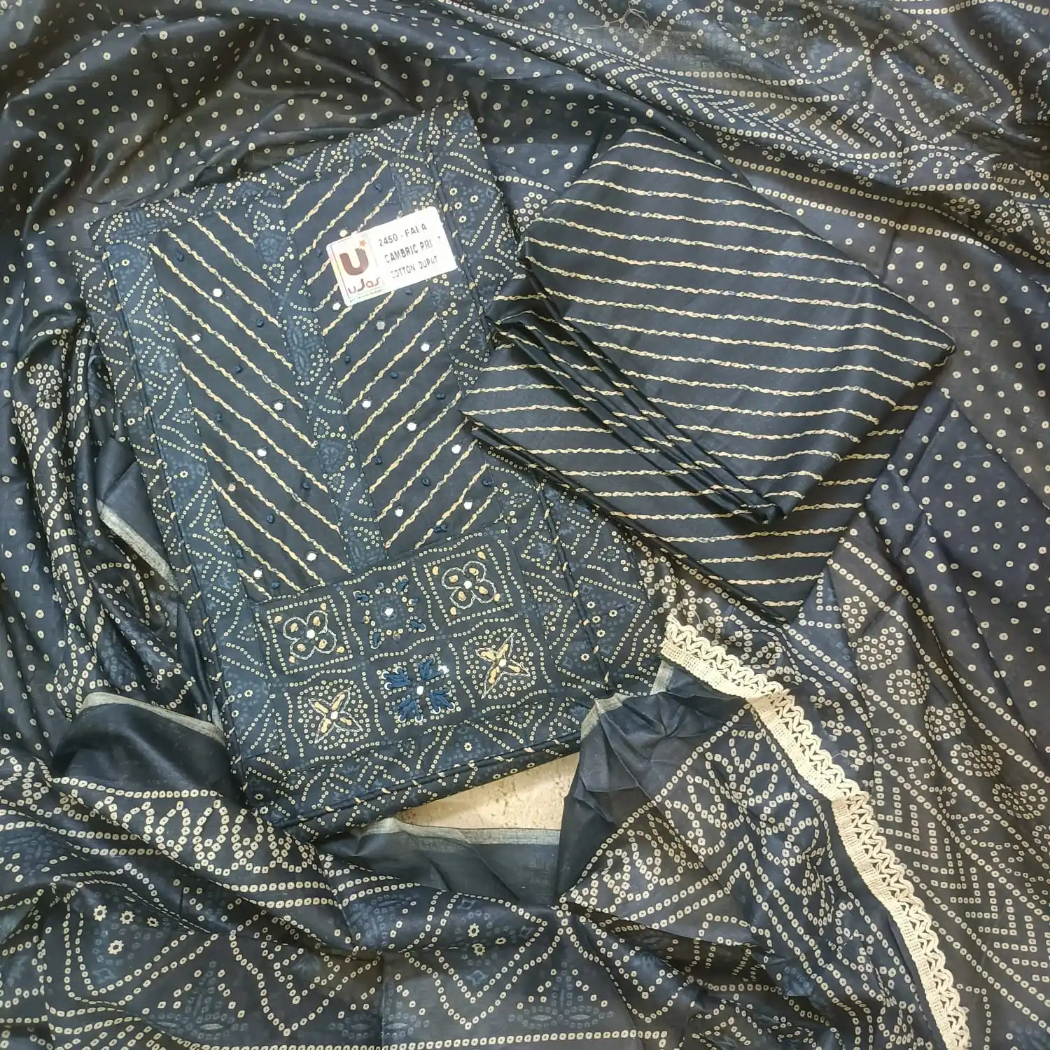 Dark Blue & Green Elegance with Lace Trim suit set