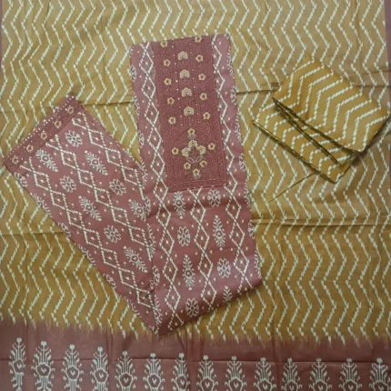 ikat‑style premiun cotton unstitched suit set