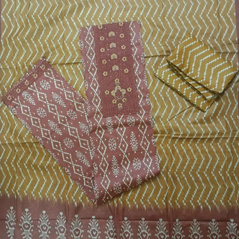 ikat‑style premiun cotton unstitched suit set