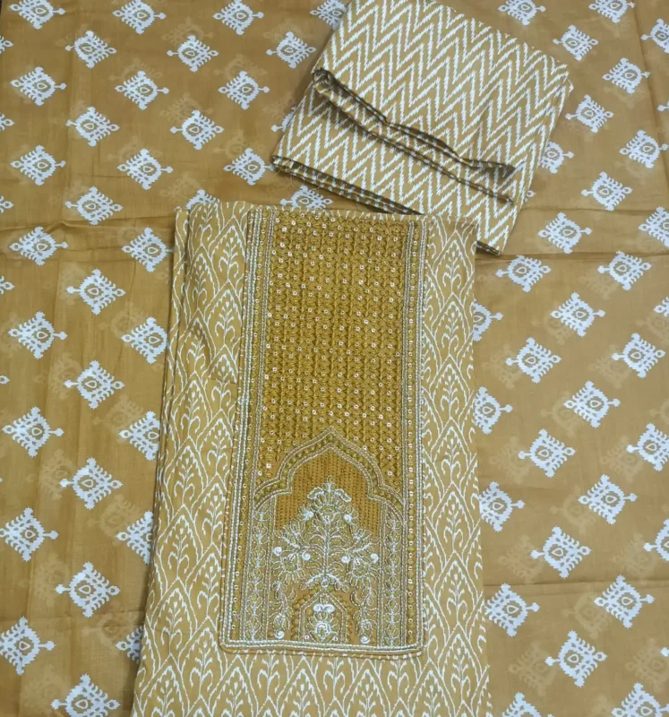 yellow pure cotton unstitched suit