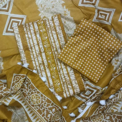 cotton suit set with premium bottom and dupatta