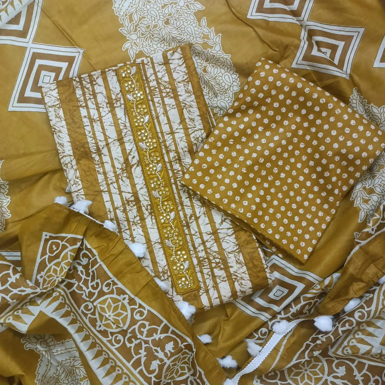cotton suit set with premium bottom and dupatta