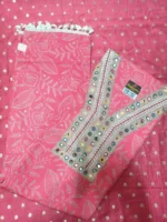 Pink cotton unstitched suit with matching printed bottom and dupatta