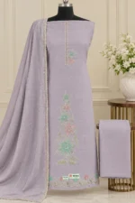 Lavender Floral Embroidered Unstitched Cotton Suit Set