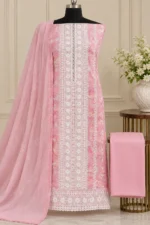 Blush Pink Embroidered Floral Unstitched Suit with Matching Dupatta