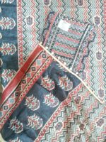 Dark blue red and cream traditional printed ladies dress material