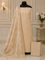 Peach Cotton Chikankari Style Unstitched Suit with Printed Chiffon Dupatta