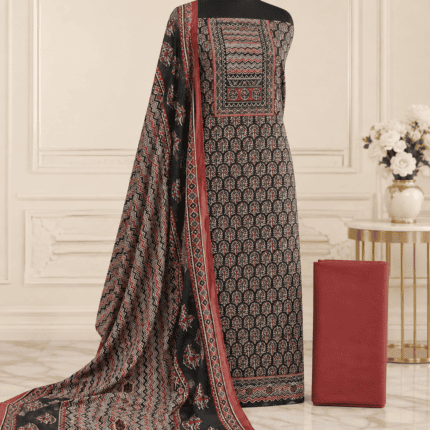 Dark blue traditional block print unstitched ladies suit set